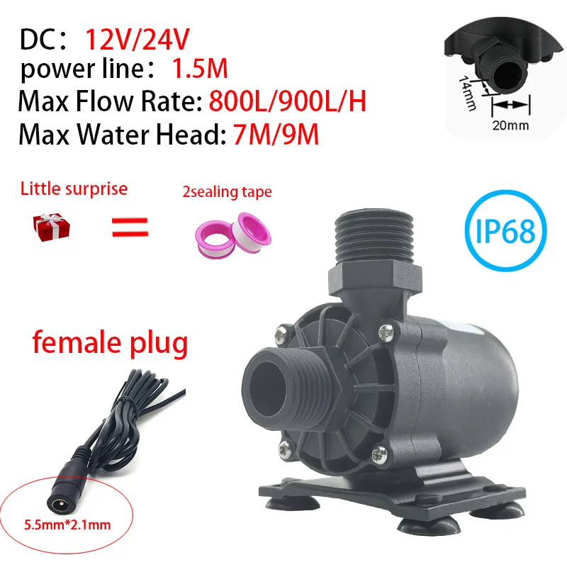 

IP68 DC 12V 24V 900L/H ceramic shaft brushless 1/2 "water pump, solar water heater, shower cycle intelligent booster pump