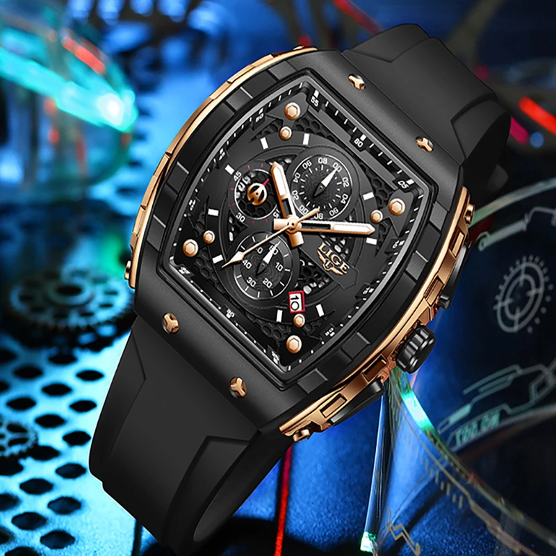 LIGE الأصلي 2025 ساعة رجالي كلاسيكية فاخرة كوارتز سيليكون حزام تاريخ مضيئة الأعمال ساعات عادية للرجال reloj hombre