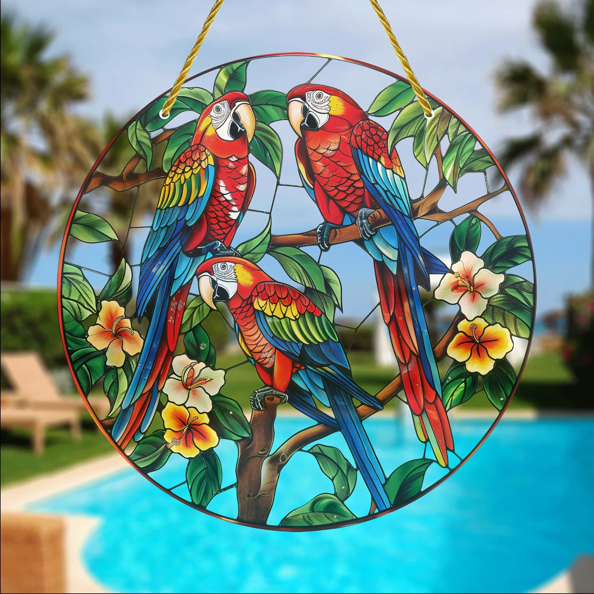 2D Flat, 1pc, 2D flat acrylic parrot sun catcher, garden sun catcher, window hanging, wreath decoration, wall art decor, room de