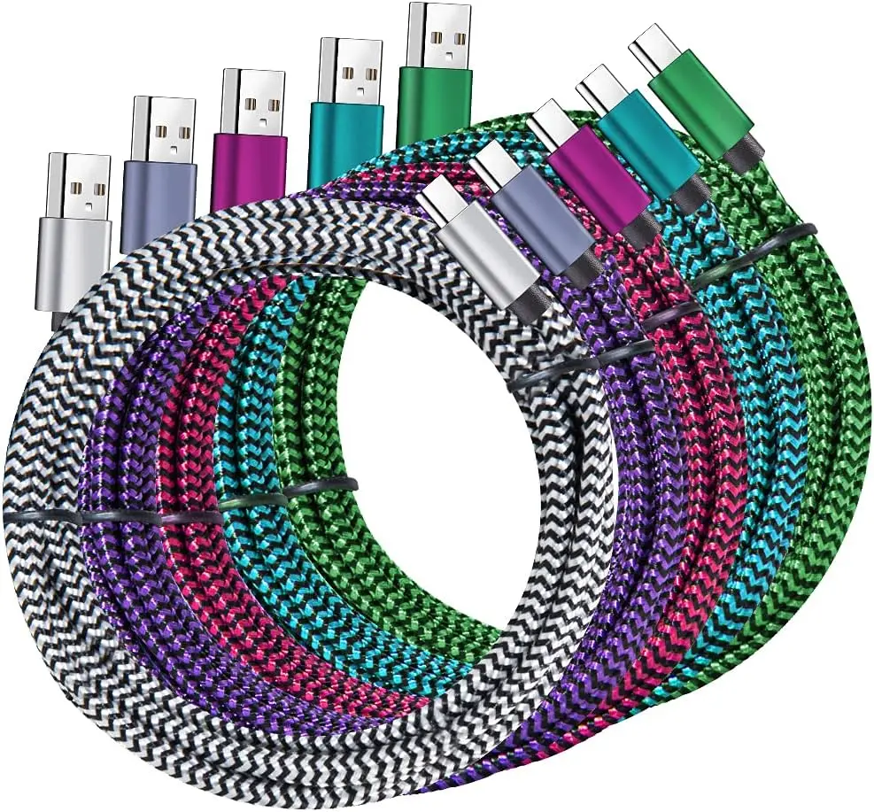 USB Type C Cable 5 Pack 6FT Nylon Braided Fast Charging 3A Charger for Samsung Galaxy S20 S10 S9 S8 Note9 Note8