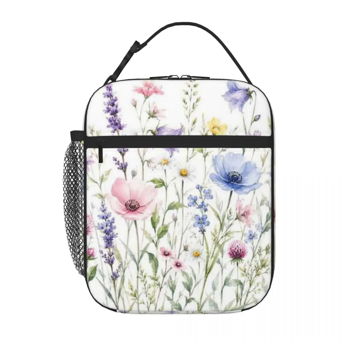 Bestselling Pastel Wildflower Meadow Watercolor Letter Print Reusable Lunch Bag Pet Snack Carry Cooler Tote