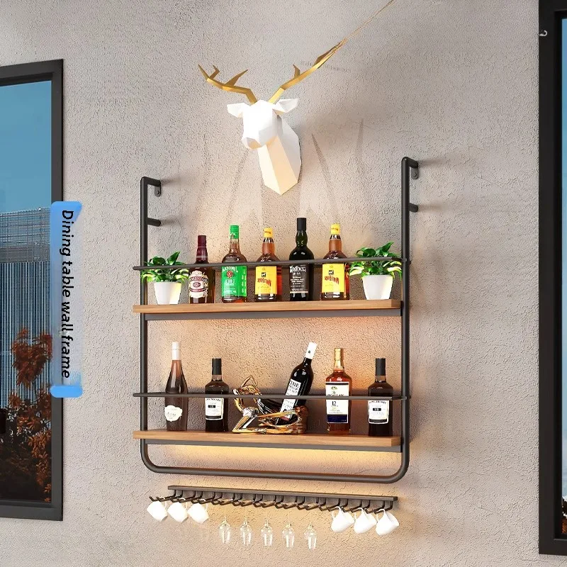 

Dining table Wall rack Wine cabinet Coffee rack Lighting hanging Bar barbecue background Restaurant Home wall wine rack