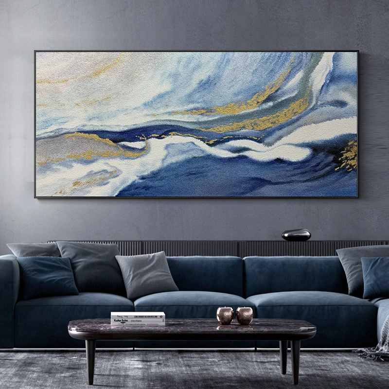 Hand Painted Abstract Painting On Canvas Painting Large Blue Wall Art Modern Minimalist Art Wave Art American Style Home Decor