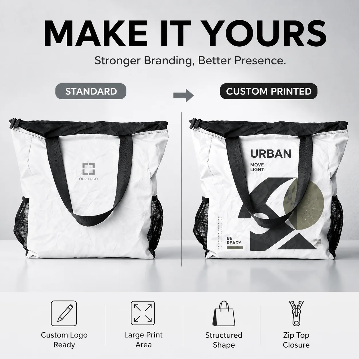 Custom 3D Tote Handbag Unique Functional Style Personalized Logo Printed Lightweight Reusable Fashion Shopping Bag