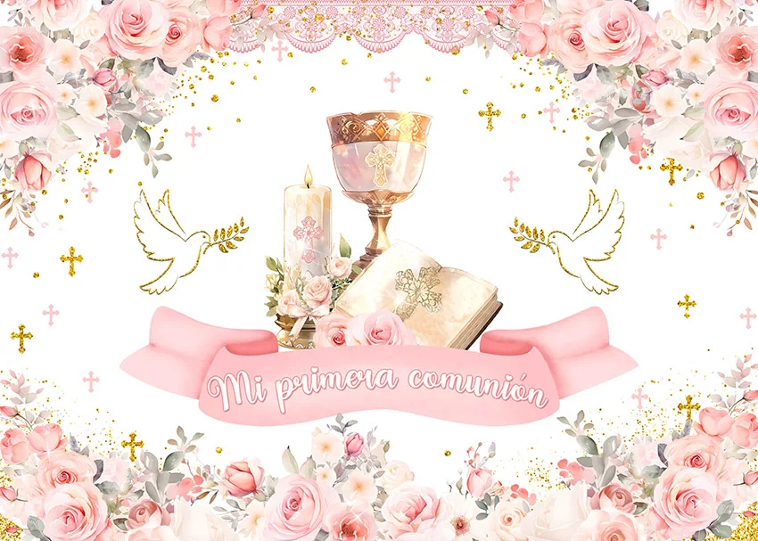 Mehofond الاطفال بالتواصل بالون خلفية الصليب الكأس المقدسة Mi Primera Comunión التصوير خلفية المعمودية الكتاب المقدس حمامة الدعامة