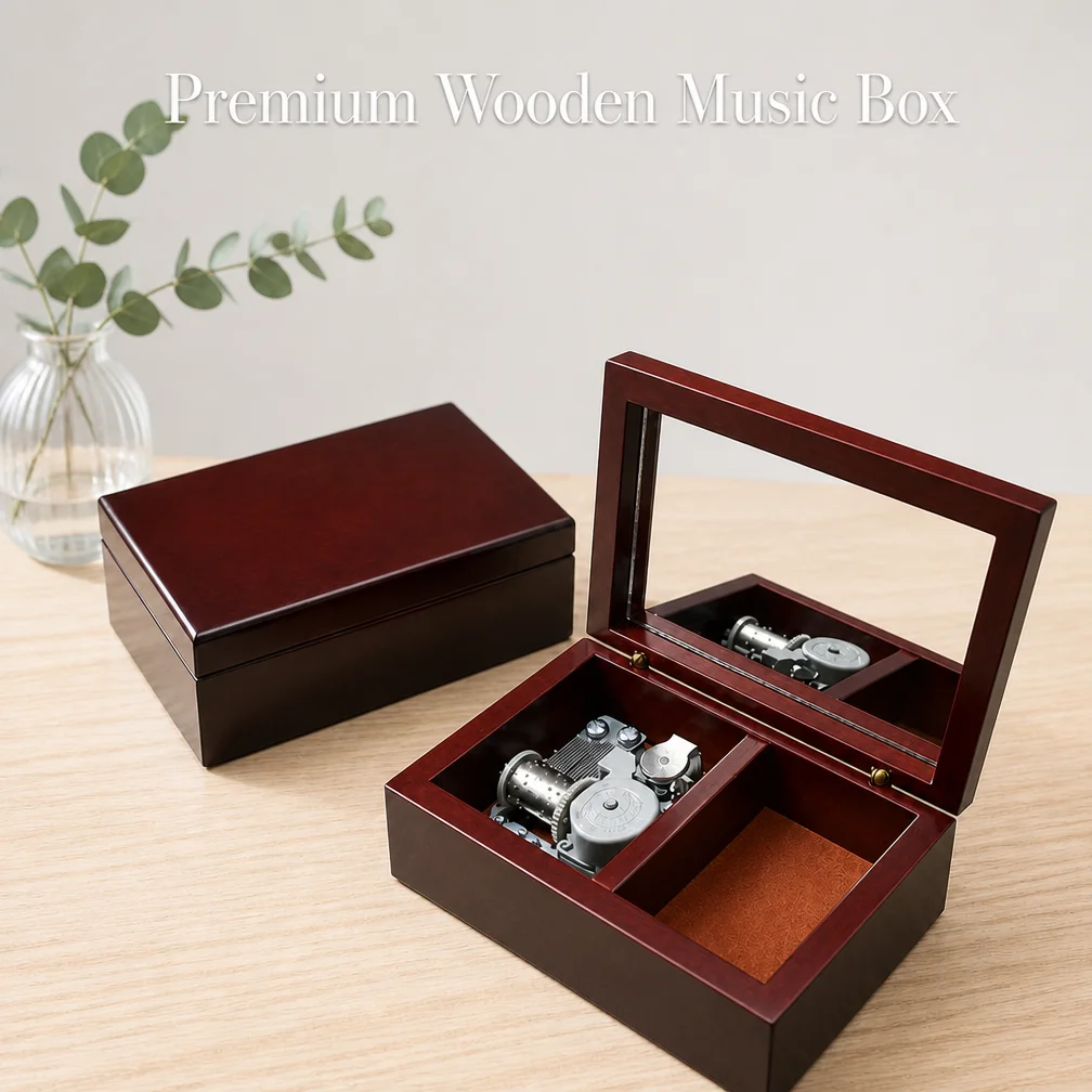 Wooden sankyo Wooden Music Box Mirror You Are My Sunshine/Canon Handcrafted Musical Jewelry Box Vintage Gift for Women Birthday
