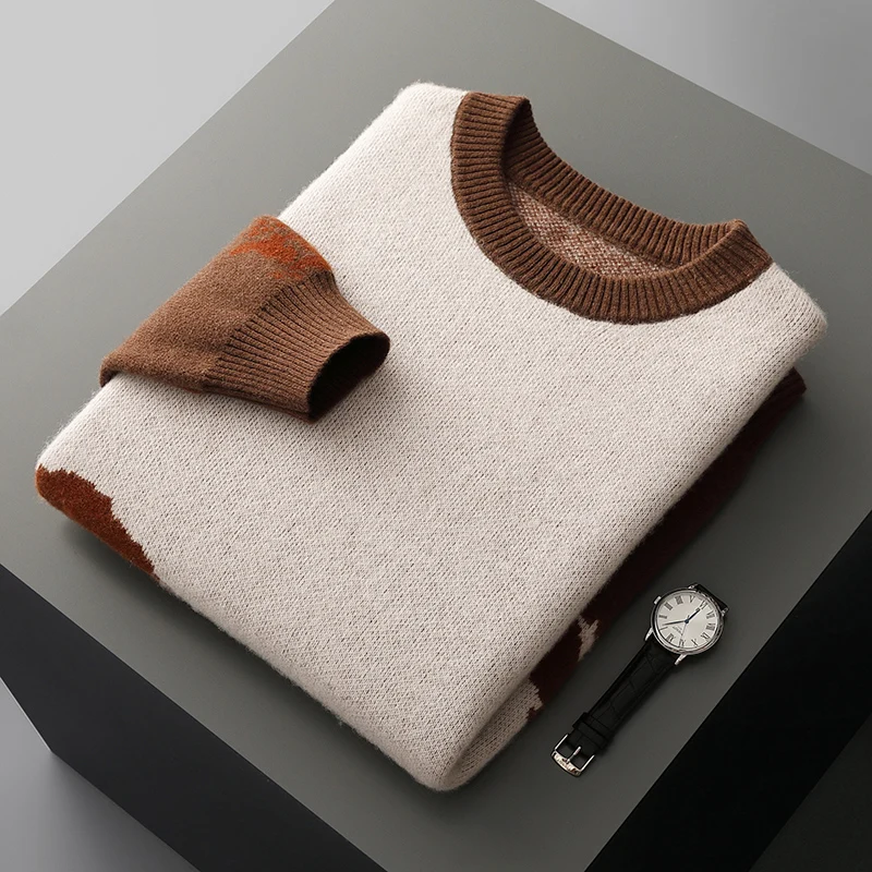 

New Product Men's Sweater 100% Merino Wool Sweater Men's Round Neck Knitted Pullover Autumn/Winter Casual Thickened Warm Sweater