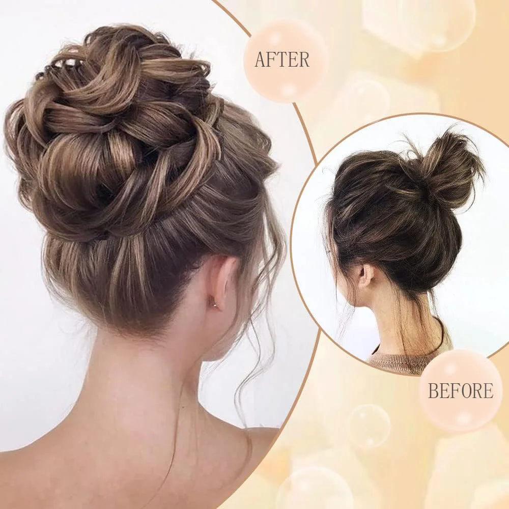 지저분한 헤어 번, 합성 가발, 신부 헤어 번, 포니테일 추가 긴 머리 번, 빗 가발, 신부 헤어 장식