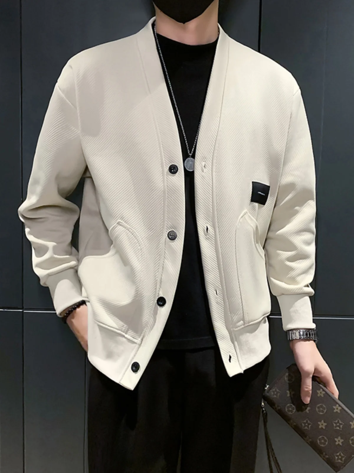 Autumn Winter New Style Men's Knitted V-Neck Cardigan Casual Versatile Long Sleeve Jacket Youth Fashion Standard Fit Outerwear