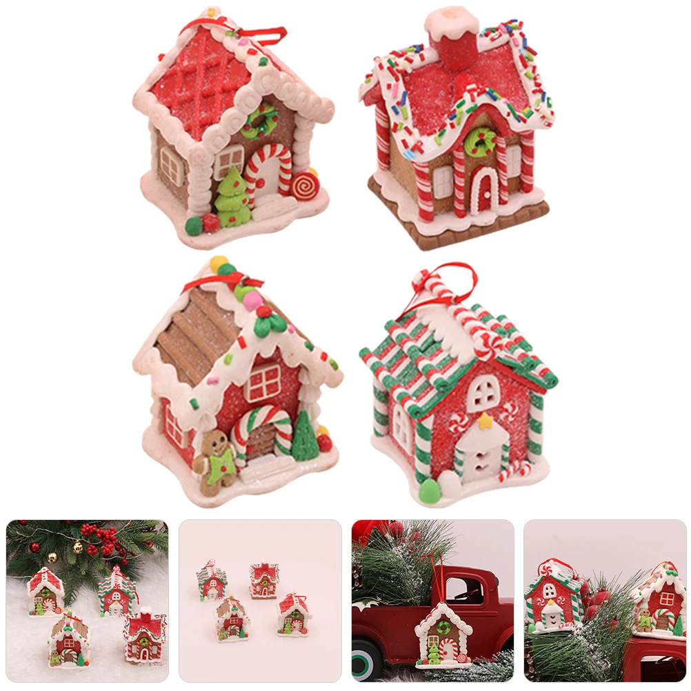 

4pcs Gingerbread House Decorations Party Pendant Hanging Ornament Christmas Hanging Ornament Xmas Pendants Christmas Tree