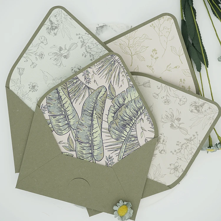 5pcs/set Retro Avocado Green Paper Envelope With Lining for Wedding Invitation Gift Envelope Greeting Card Bag