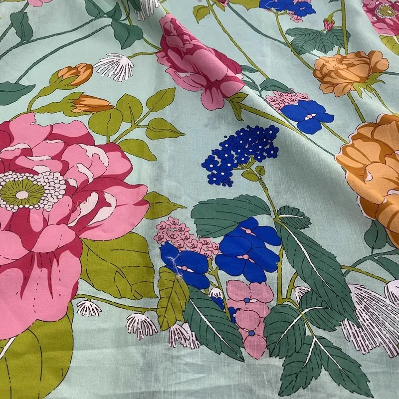

Праздничный стиль, натуральная льняная ткань с принтом растений и цветов для платья, блузки, Telas Para Costura Tissus, ткань «сделай сам», швейный материал