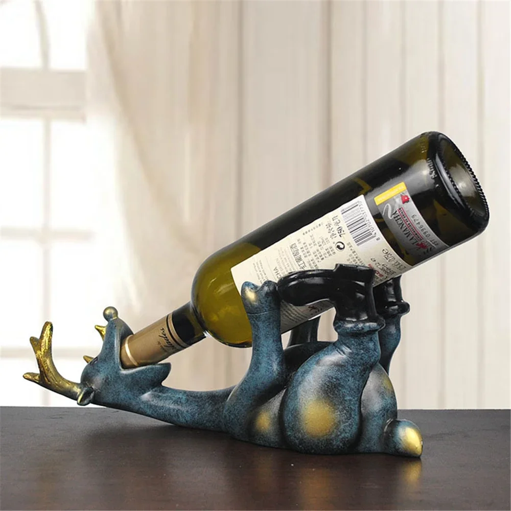 Resin Elk Wine Bottle Holder Figurines European Creative Lying Deer Ornament Animal Wine Rack Craft Decoration Hogar  wine rack