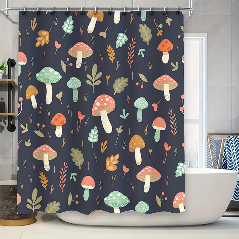 

Винтажный декор для ванной комнаты с причудливым грибовидным узором, темно-синий комплект занавесок для душа для домашних акцентов разных размеров