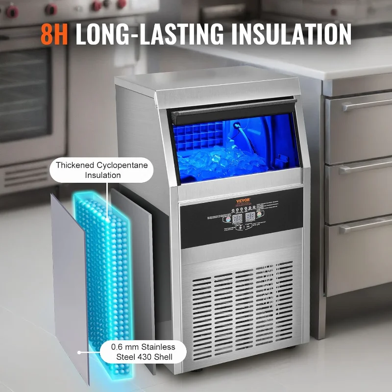 VEVOR Commercial Ice Maker, 80lbs/24H,  Maker Machine, 40 Ice Cubes in 12-15 Minutes, Freestanding Cabinet  Maker