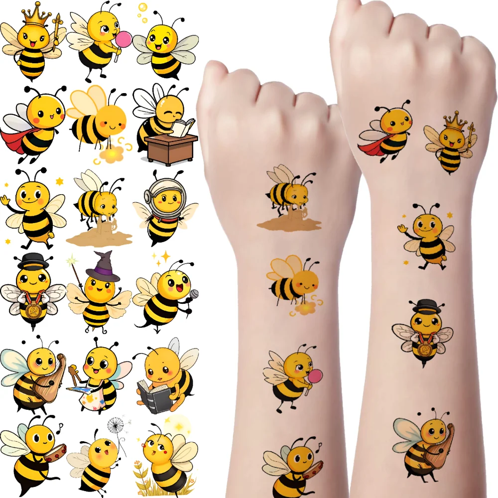 

54pcs Temporary Tattoo Bee Icons Waterproof Long-lasting Body Stickers Cartoon Bees Temporary Tattoo Stickers For Arms