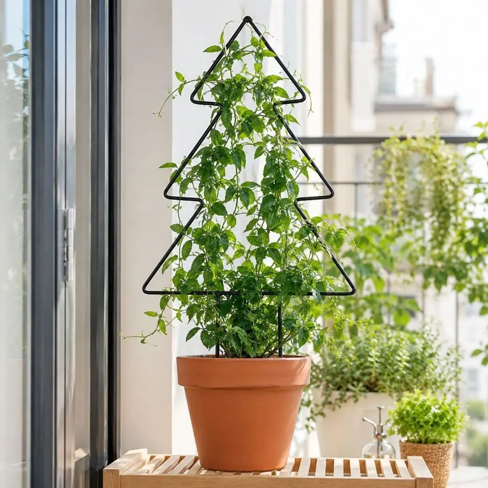 Festive Christmas Tree Shaped Plant Trellis Iron Metal Christmas Decor Iron Plant Stand Sturdy Climbing Support Frame Indoor