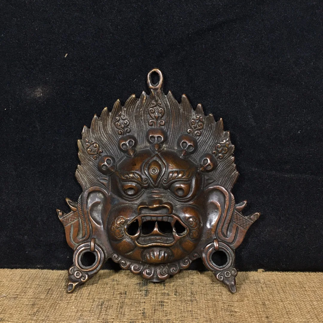 Chinese Tibetan Copper Evil Spirits Mahakala Wrathful Deity Buddha Mask Statue #2