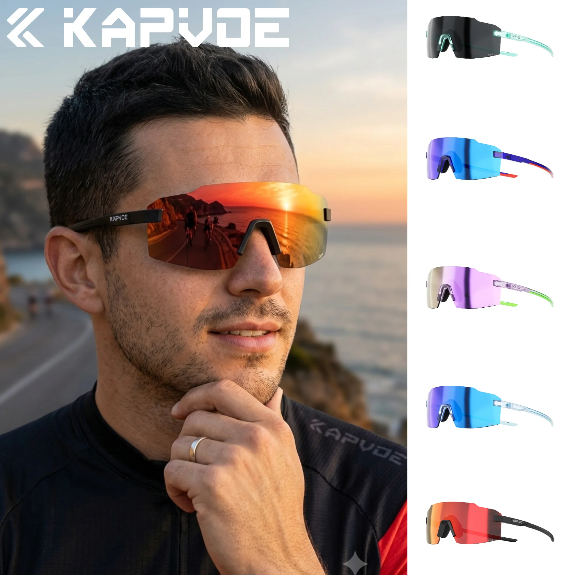 Kapvoe – lunettes de soleil légères pour hommes et femmes, pour la course à pied, le cyclisme, vision large, coussinet nasal réglable, UV400, pour la randonnée