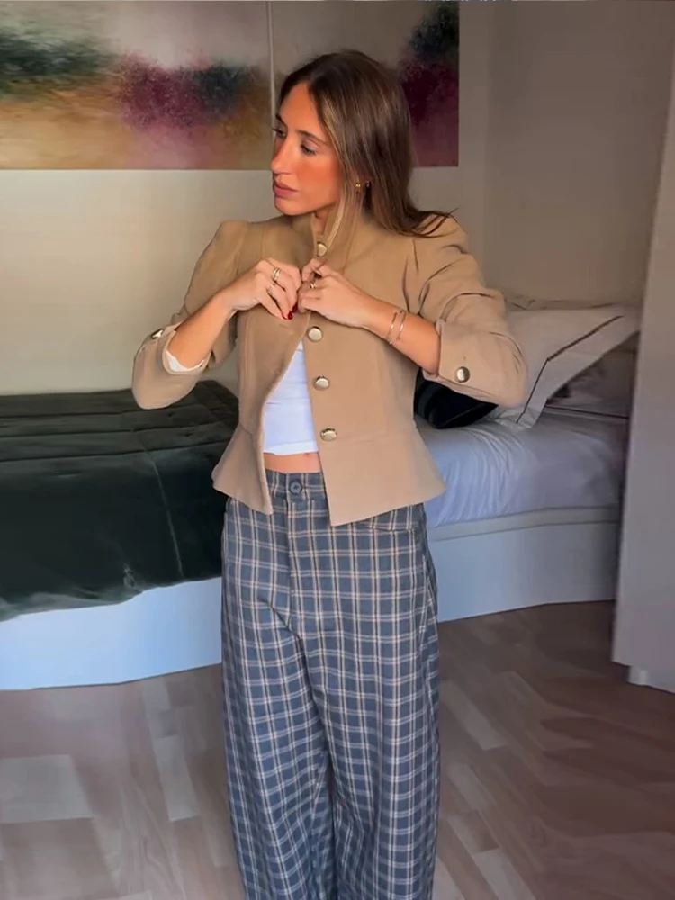 Stehkragen-Knopfjacke für Damen, Elegante Langarm-Einreiher-Jacke für den Frühling, Modische Damen-Oberbekleidung – Detail 15