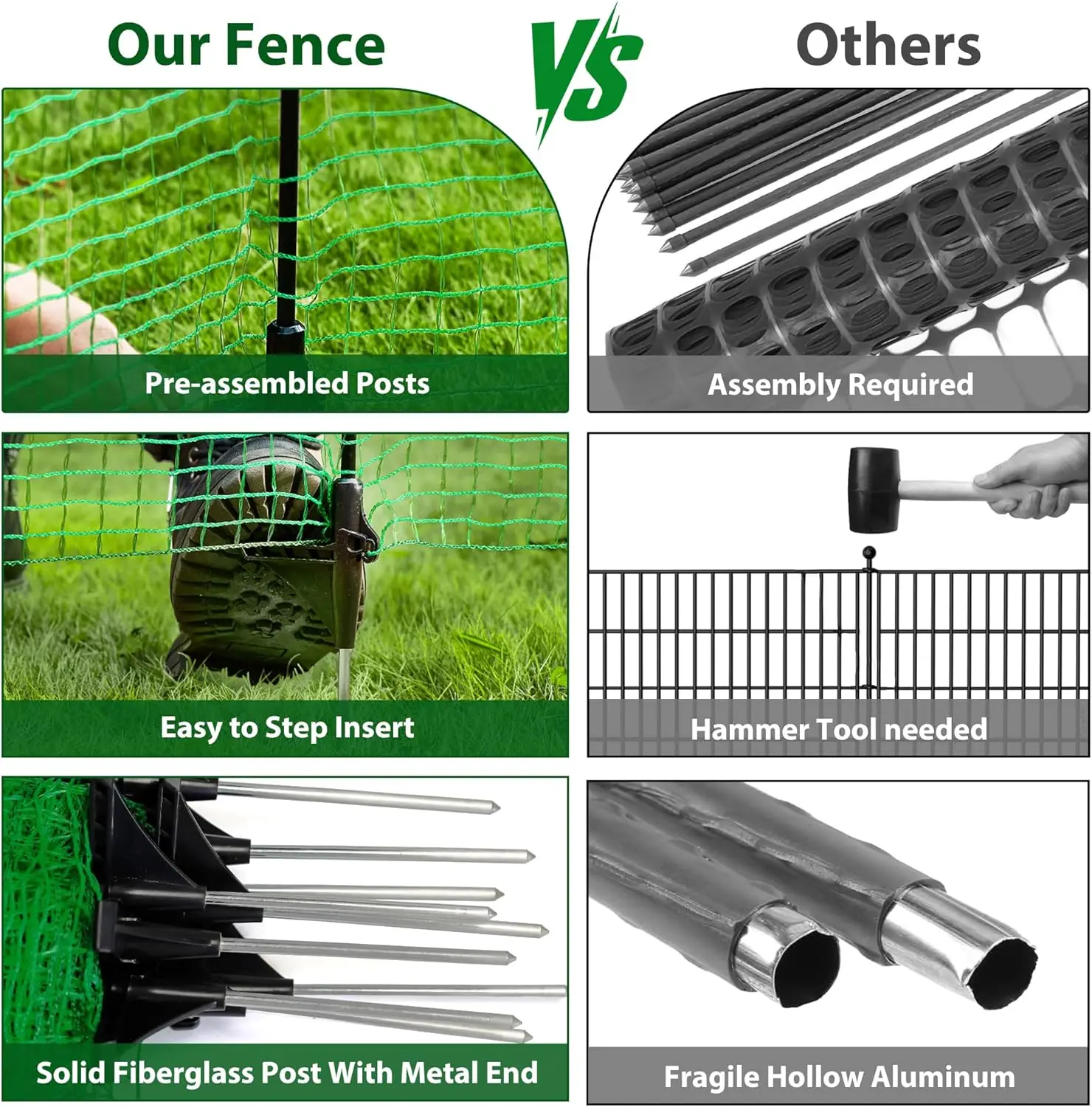 Portable Green Plastic Fencing for Dogs, Garden, and Animal Safety with Steel Posts