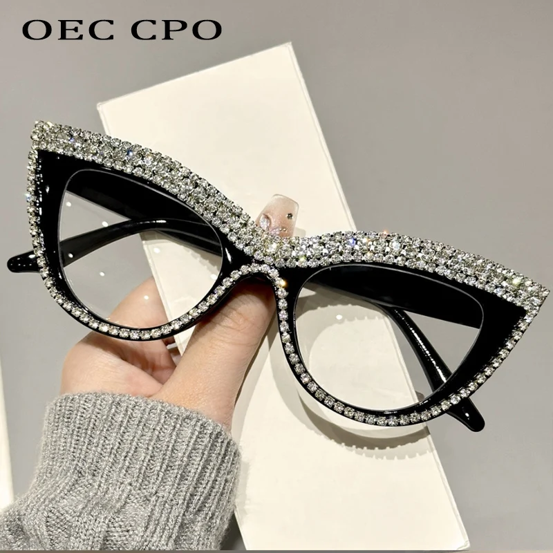 

OEC CPO Diamond Cat Eye Reading Glasses Women Luxury Rhinestone Fashion Clear Lens Presbyopic Glasses Computer Eyewear