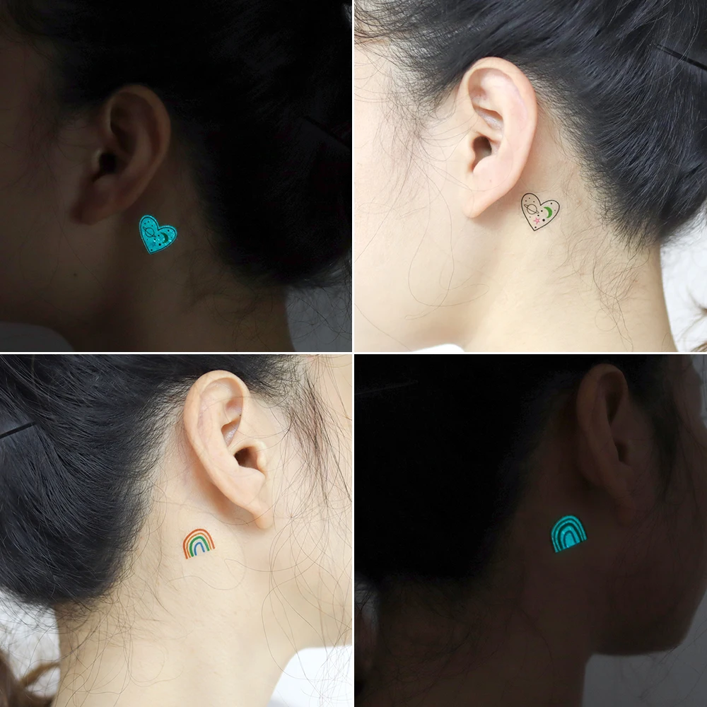 Blue Luminous Glow Tattoo Sticker Cute Geometry Waterproof Temporary Tatoo Small Finger Wrist Fake Tatto For Body Art Women Men