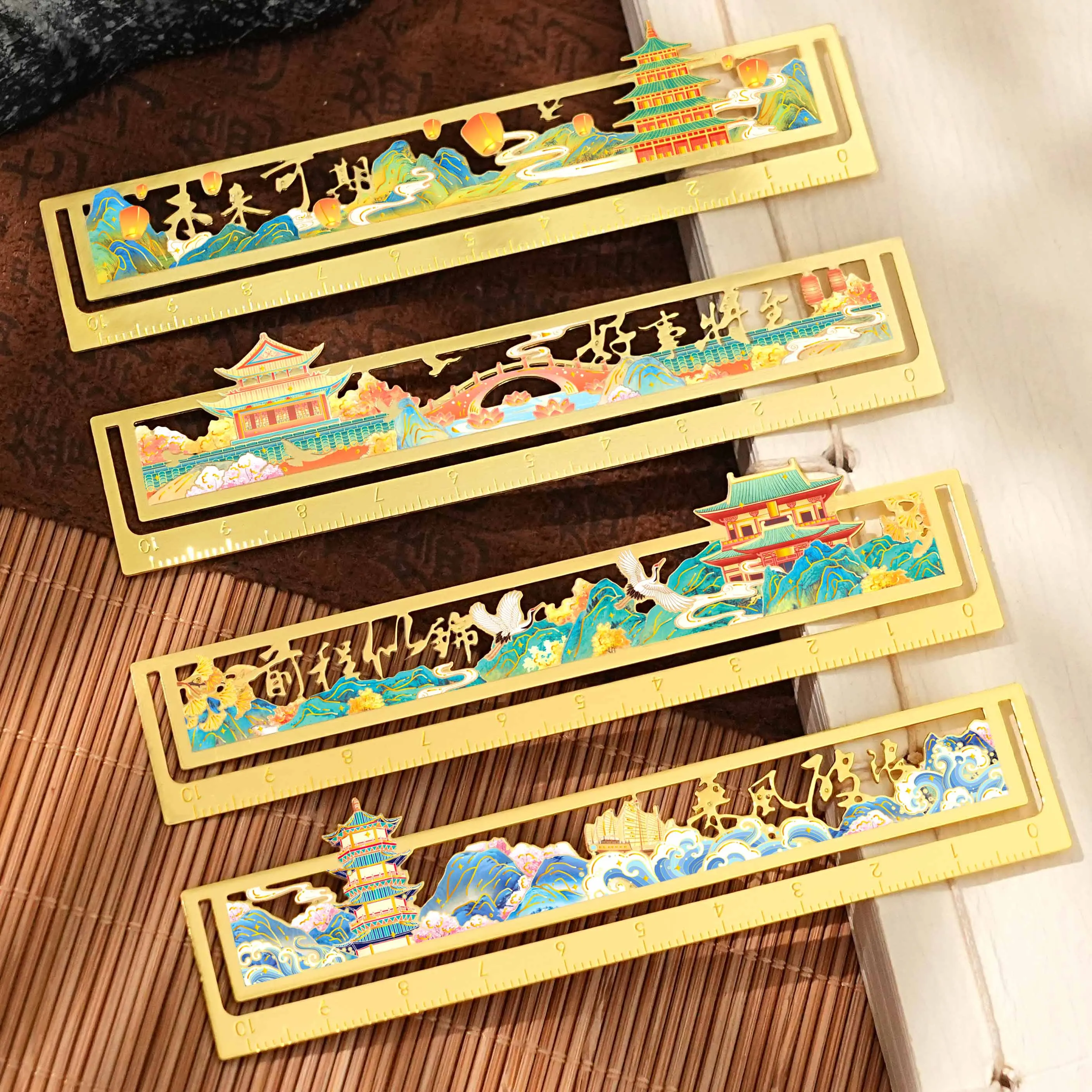 Classical Chinese Style Bookmark Ruler, High-End Exquisite Gift, Hollow Ruler Book Clip, Cultural and Creative Souvenir, Student Prize Stationery