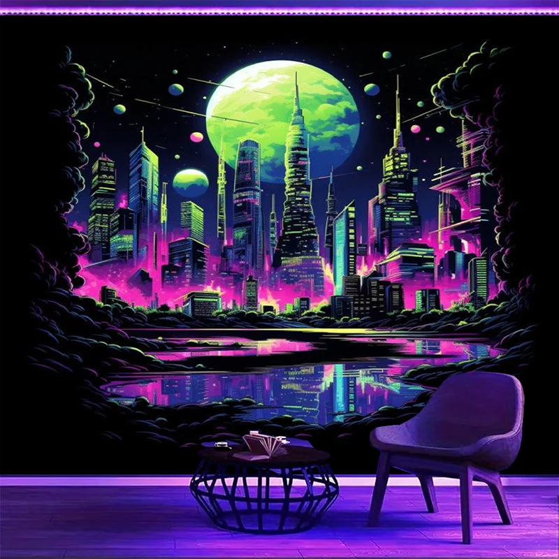 1PC Cyberpunk City Art Print Backdrop Banner, Bedroom Living Room Photo Background, Polyester, Home Decor, Wall Art