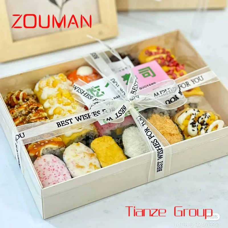 Custom , Wooden Transparent Biodegradable Food Grade Disposable Baking Cake Sushi Dessert Pastry Cupcakes Donut Brownies Packagi