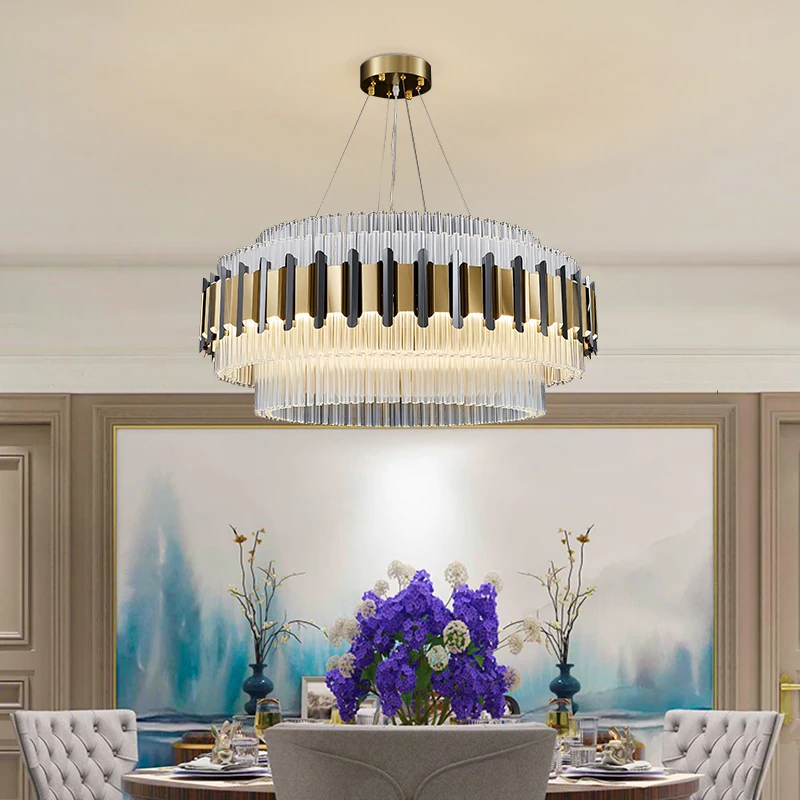 Modern Design Stainless Steel Luxury Indoor Villa Living Room Pendant Lamp Hotel Lobby Crystal Pendant Light