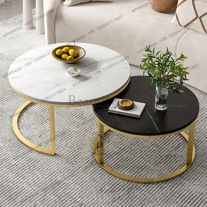 Customization Small Apartment Sand Rock Slab Edge Few Living Room Home Light Luxury Simple Stainless Steel Table
