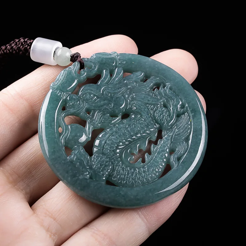 

Myanmar Jadeite Dragon Pendant Necklace Burmese Jade Fashion Accessories Gifts for Women Vintage Carved Amulet Stone Talismans