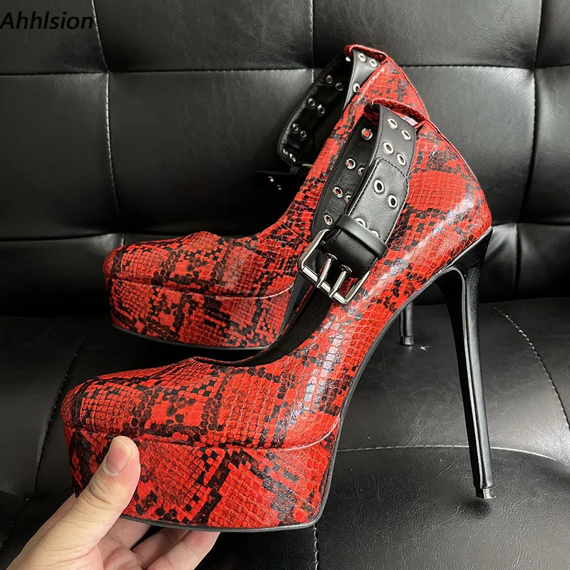 

Ahhlsion/женские туфли-лодочки ручной работы на платформе, пикантные туфли на шпильке с круглым носком, красивые красные туфли для вечеринок, женские размеры США, большие размеры 5-20
