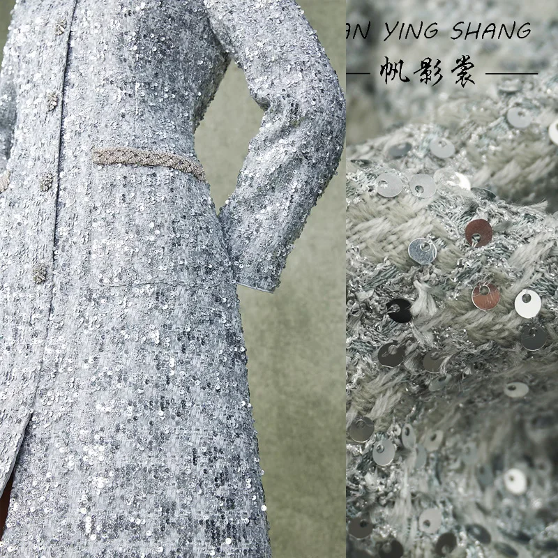 Tela de Tweed con purpurina gris plateado para abrigo Tela Tissus тasanь для Tecidos de costura africana Textil emming ume Costura africana Kumaş
