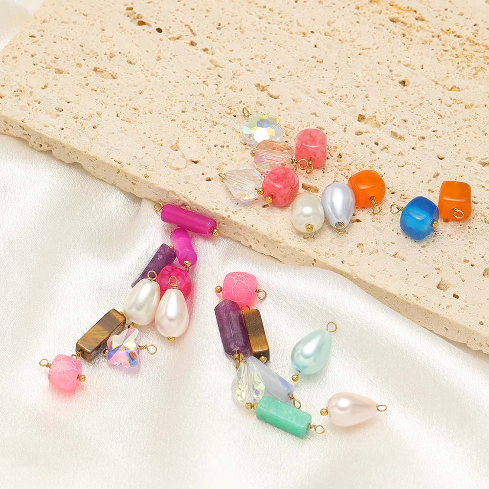 10 قطعة الفولاذ المقاوم للصدأ مستطيل حجر المعلقات اللؤلؤ سحر DIY بها بنفسك صنع المجوهرات بوهو أقراط إكسسوارات عقد بالجملة