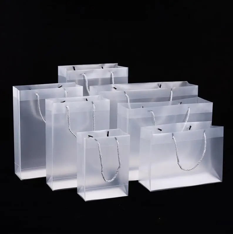 

8 Size Frosted PVC plastic gift bags with handles waterproof transparent PVC bag clear handbag party favors bag ni99