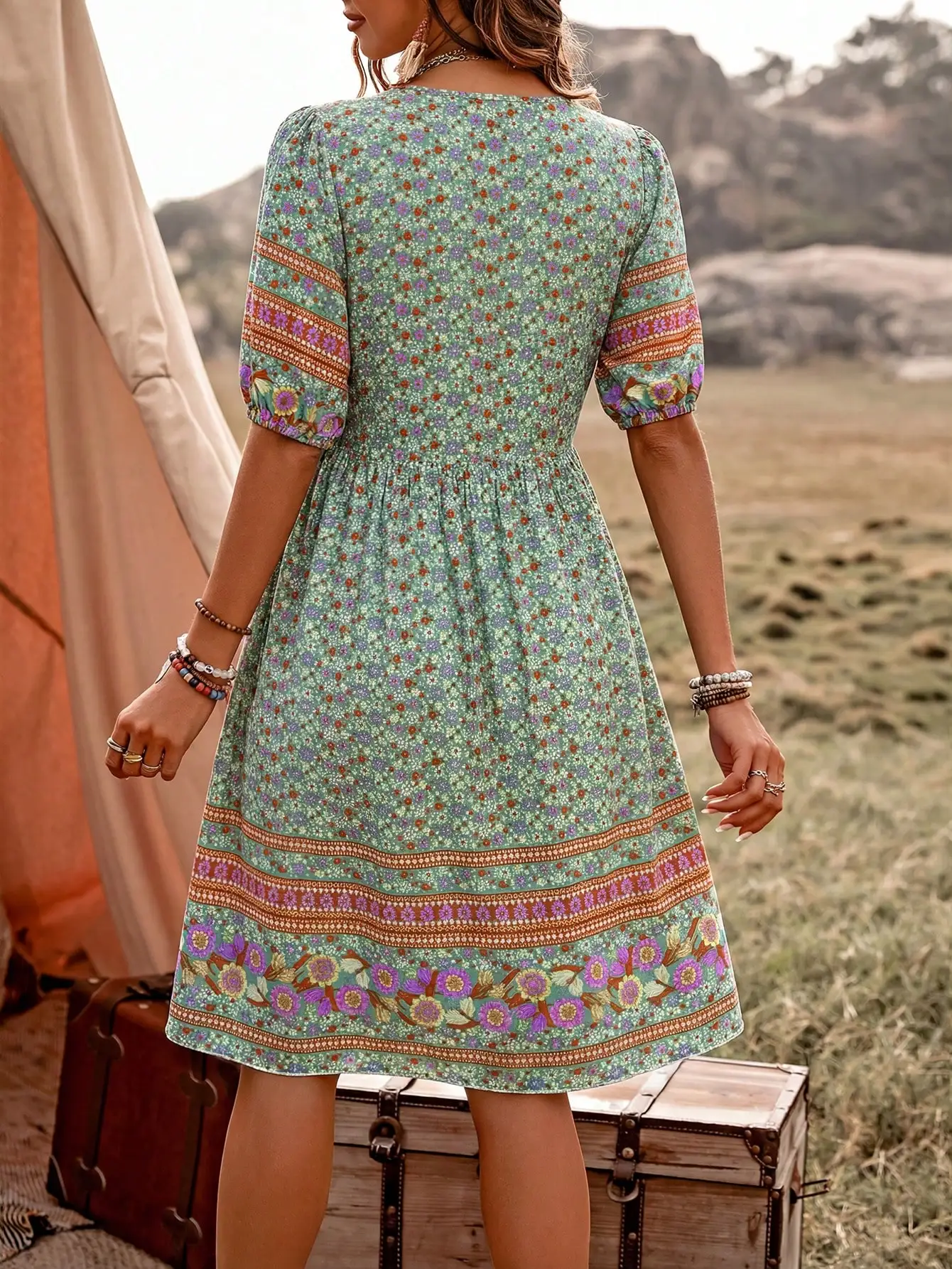 

Платье с цветочным принтом на пуговицах, повседневное, для отпуска, пляжный наряд для женщин