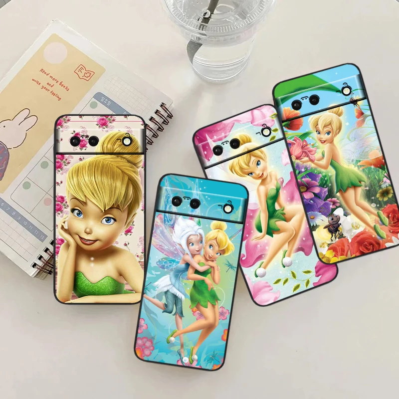 Disney Tinkerbell Princess For Google Pixel 8 7A 7 6A 6 5A 5 4 4A XL 5G Black Silicon Shockproof Shell Cover Phone Case