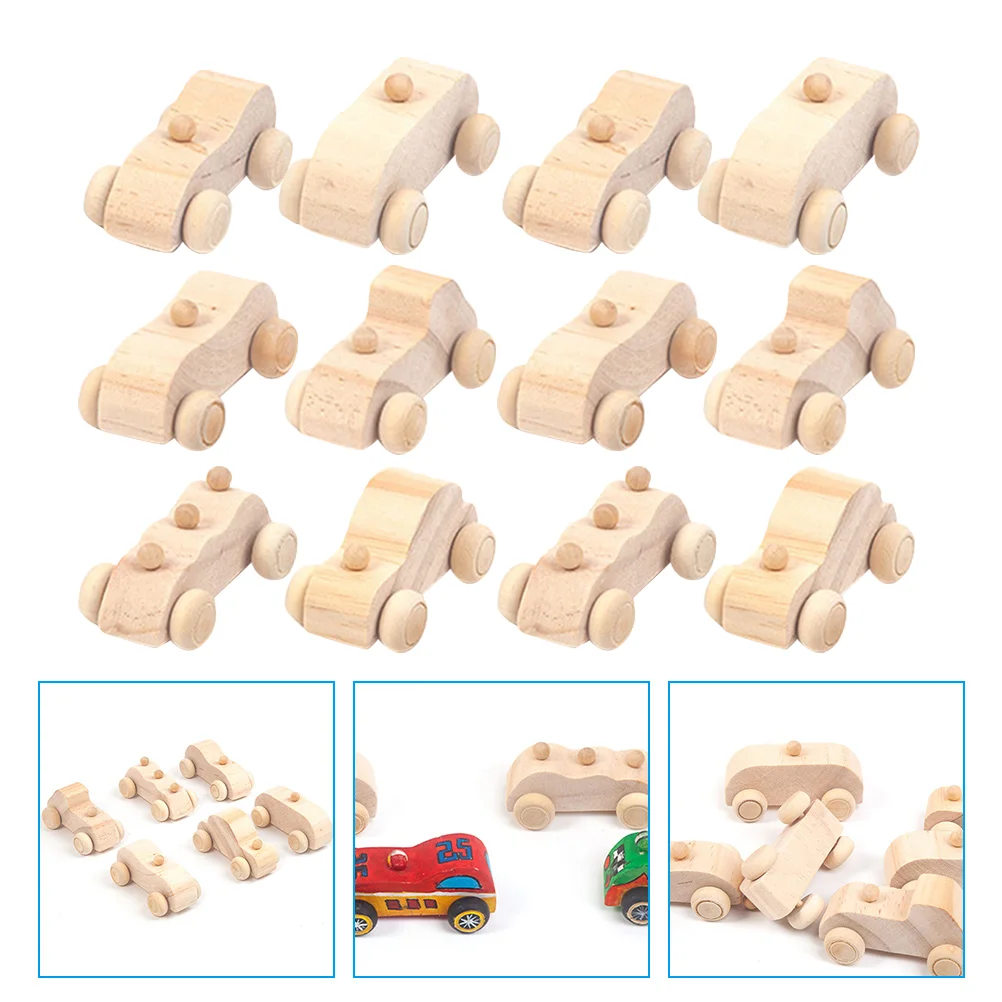 12 Pcs DIY Graffiti Car Wooden Unfinished Cars Toddler Toys Small Kids Crafts Painting Decor Child