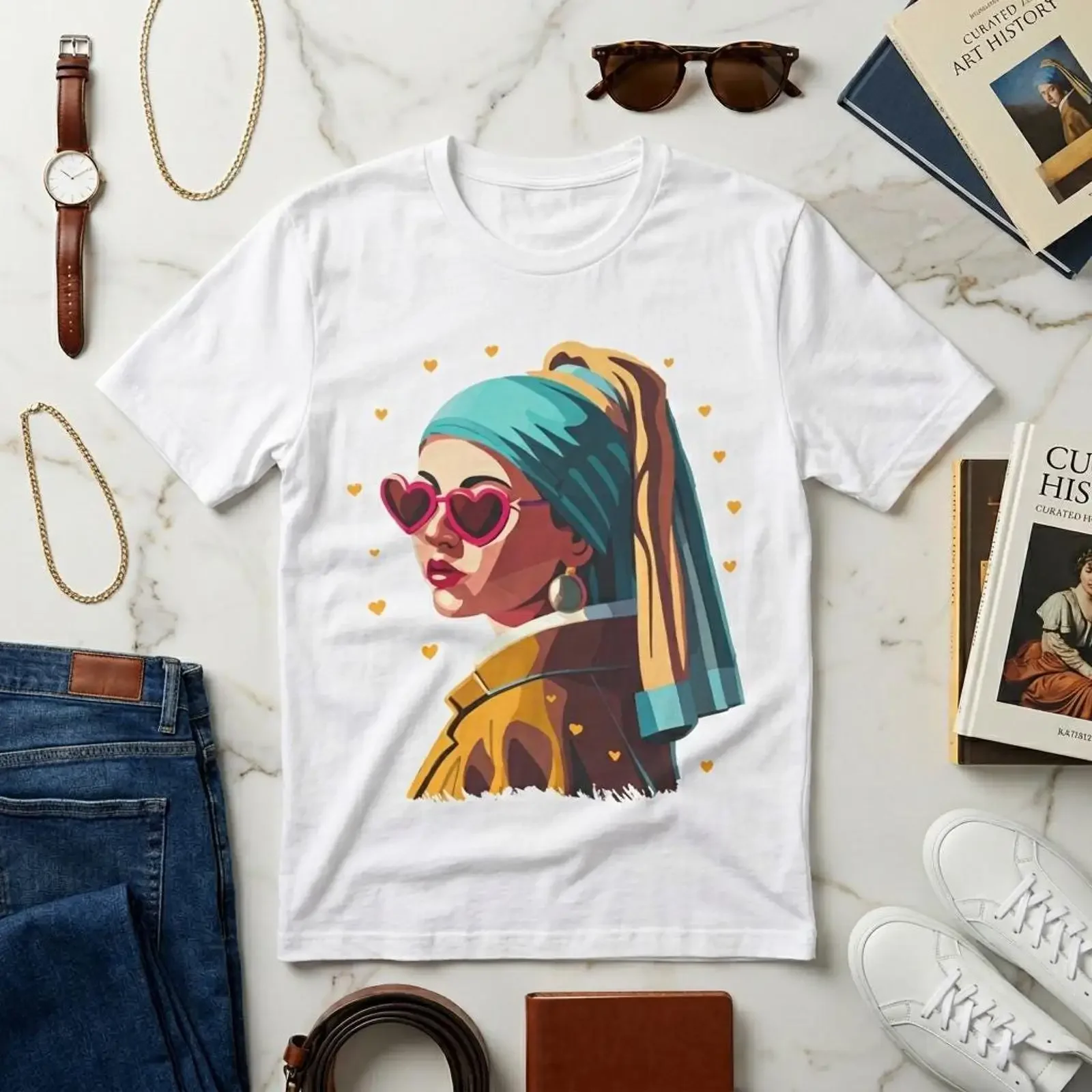 Girl with a Pearl Earring T Shirt Johannes Vermeer Art Funny for Artist vintage Washed Soft Stretched streetwear Comfortable