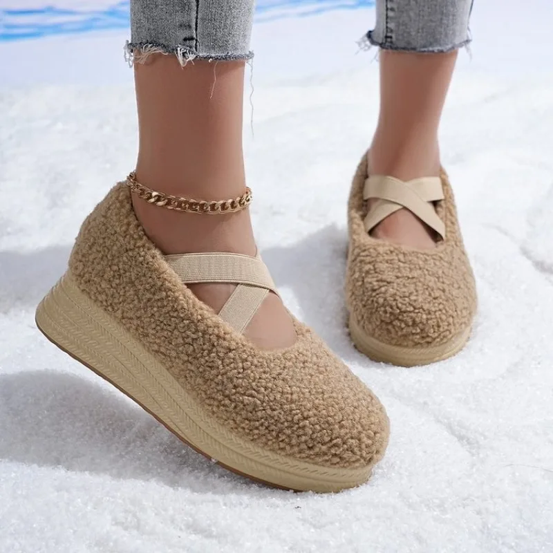 

2025 New Niche Warm Shallow Single Shoes Lazy Slip-on Flat Shoes Retro Heightened Woolly Shoes