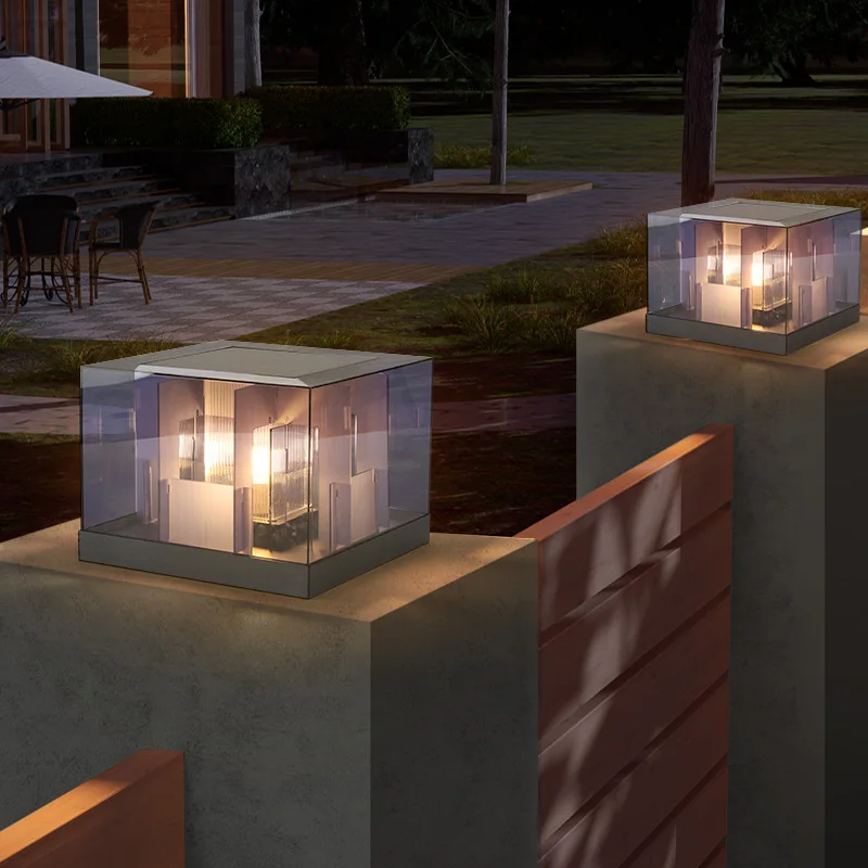 New solar stigma lamp, courtyard villa pillar lamp, outdoor waterproof door lamp, outdoor power connection wall lamp