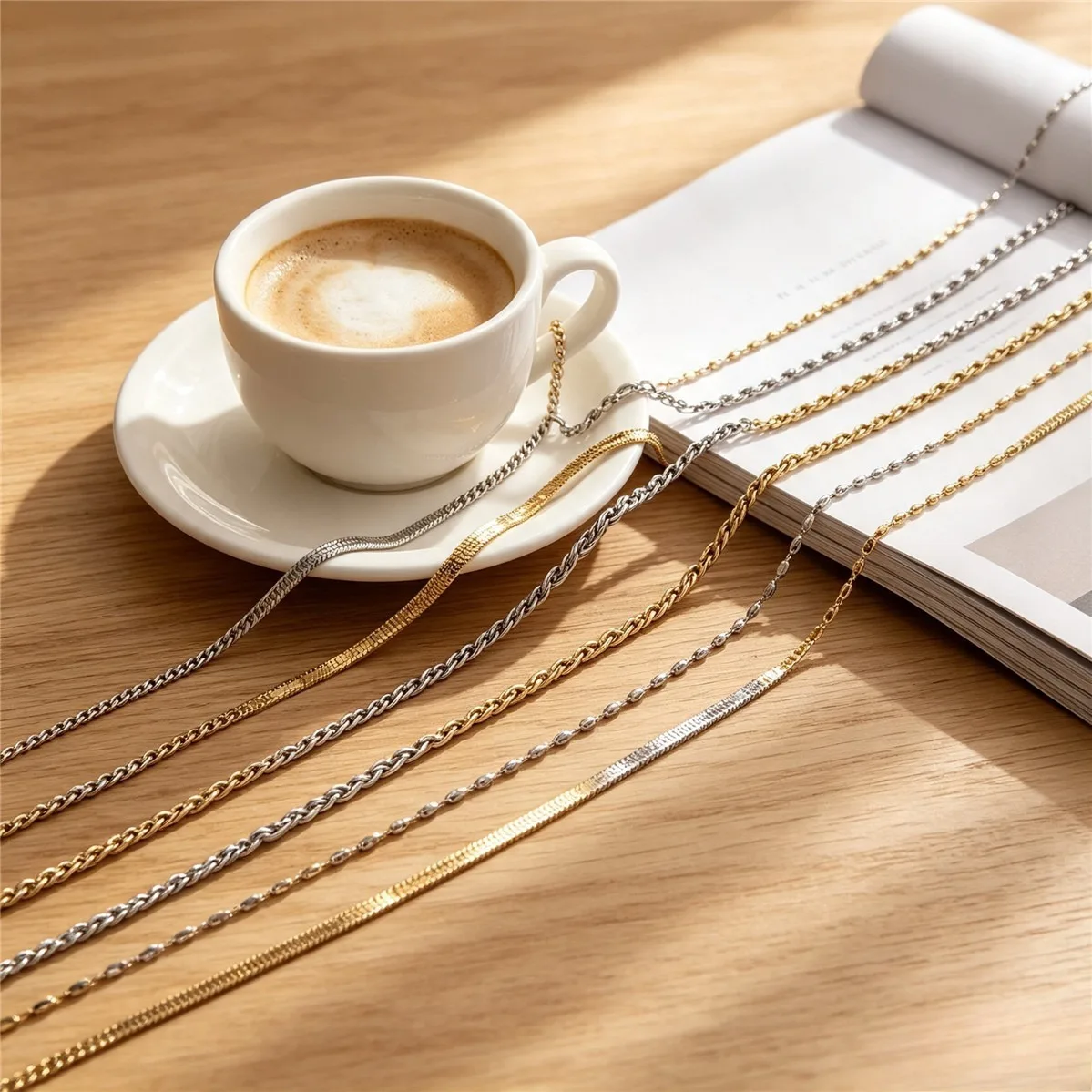 Stainless Steel Gold Plated Twist Blade Seed Bead Plain Chain DIY Clavicle Necklace Bracelet Findings
