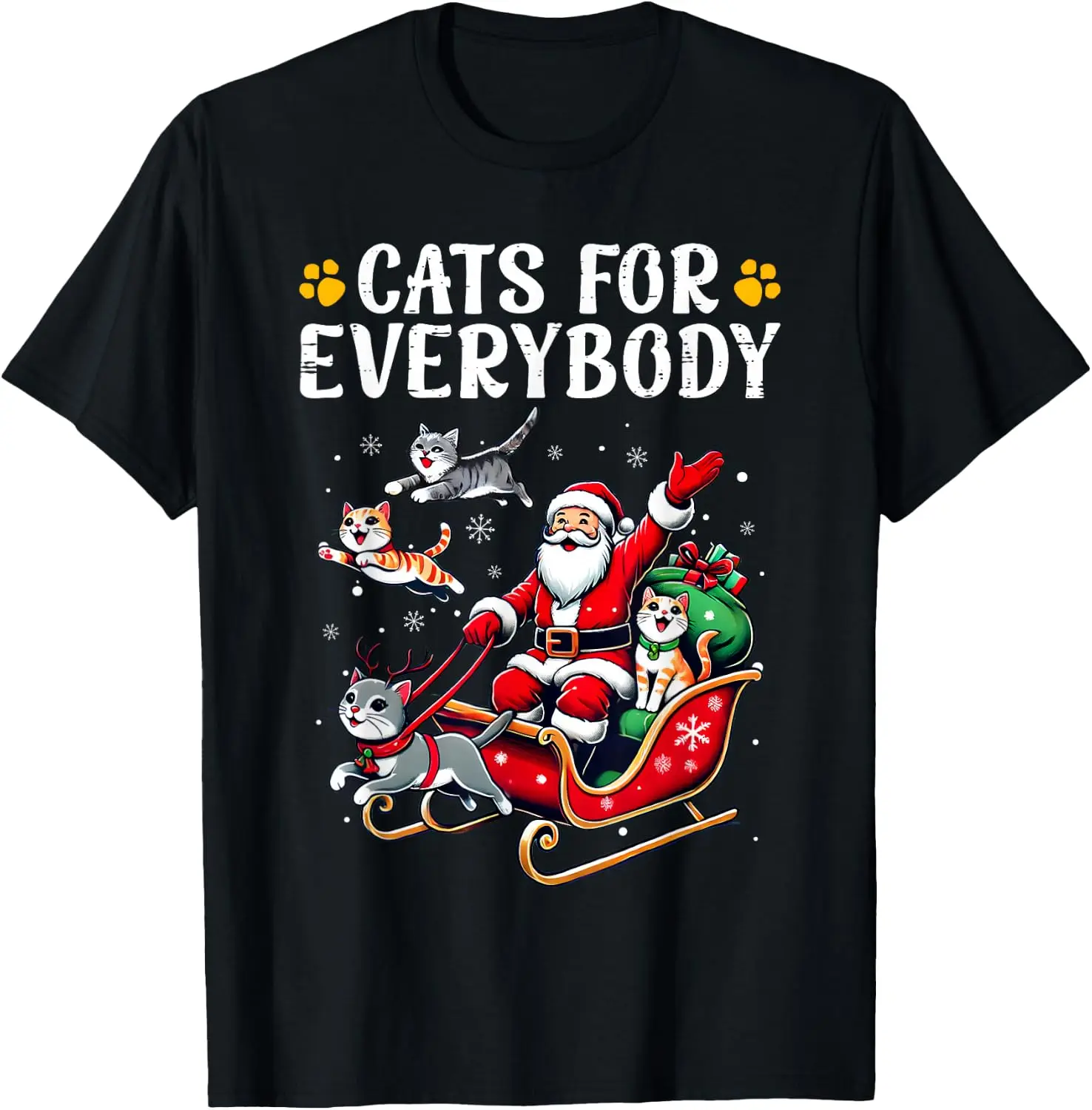 Cats For Everybody Christmas Cat Funny Xmas Men Women Santa T-Shirt Breathable, heavyweight pure cotton short-sleeve top—stylish, plus-size, and suitable for year-round wear with a sporty, casual vibe