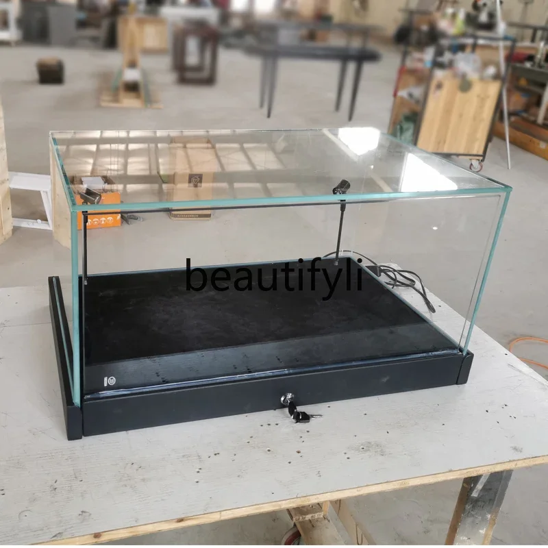 Customized desktop glass cabinet, jewelry glass dust cover, boutique jewelry display stand, small locked storage cabinet