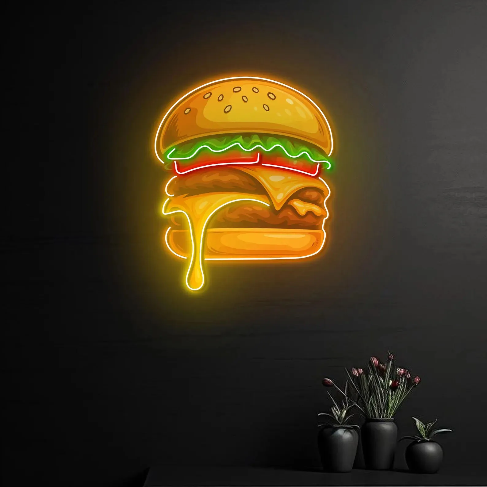 Hamburger Neon Sign For Restaurant Decor,Burger Neon,Hamburger Led Light,Custom Neon Sign,Fast Food Decor,Hamburger Lover Gift