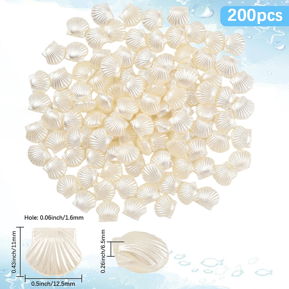 1 Box 200PCS White Plastic Scallop Clam Sea Shell Imitation Pearl Beads with Holes Beach theme Summer Hawaii Ocean Charms Spacer