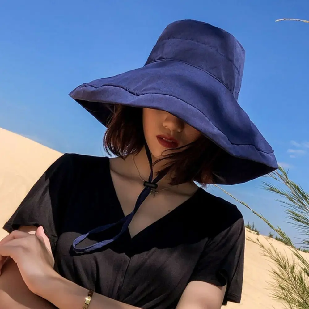 Spring Summer Large Brim Bucket Hat Portable Anti-UV Sun Hat Foldable Panama Hat Women Men view 6