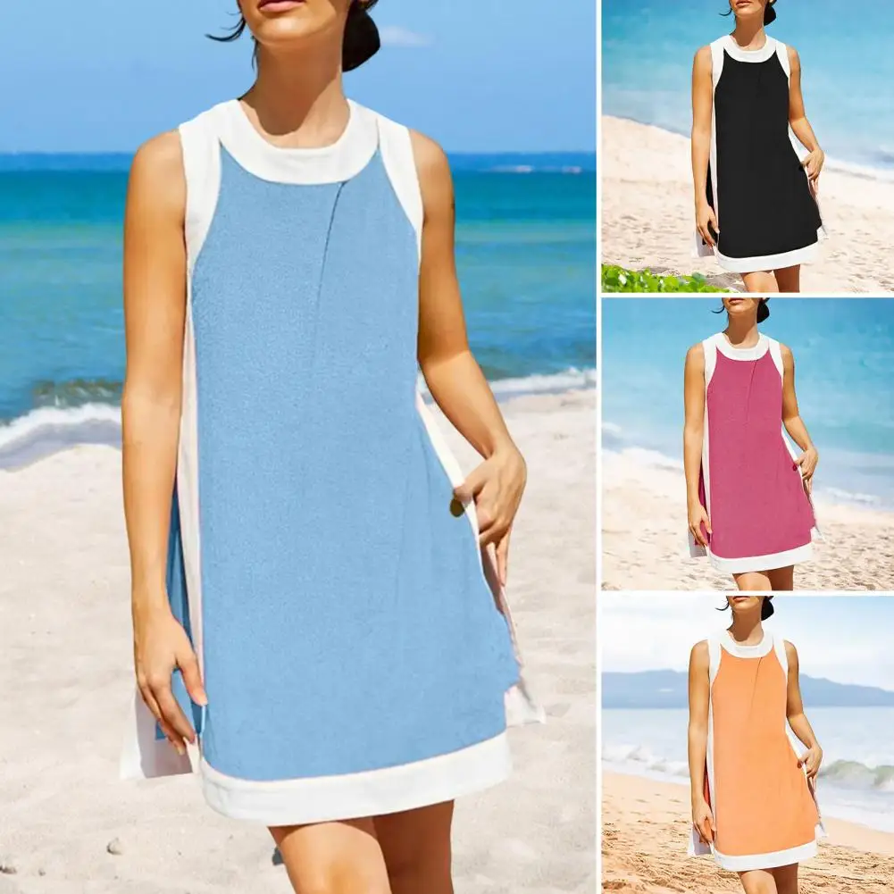 

Women 2-piece Set Boho Color Block Two Piece Set for Women Mini Dress Lounge Shorts Matching Crewneck Top with Pockets Summer